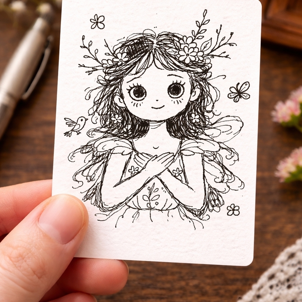 Aceo Print Hand-Drawn Fairy Illustration Art Print - Black